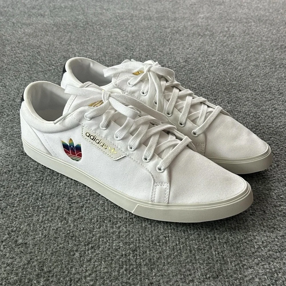 Adidas Shoes Womens Size 11 White Sleek Lo W Canvas Rainbow Logo Sneakers FW2442